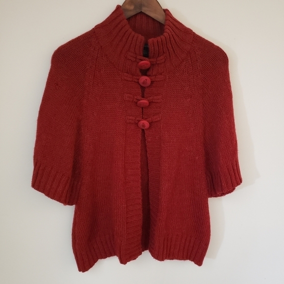 Calvin Klein Red Bat Wing Sleeve Poncho Sweater Wool Alpaca Blend Size Small - Picture 11 of 11